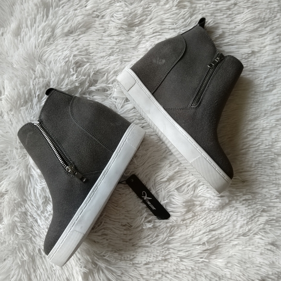 New women's Sz 6 Athlefit dual zipper fashion casual grey sneakers booties - Picture 10 of 12